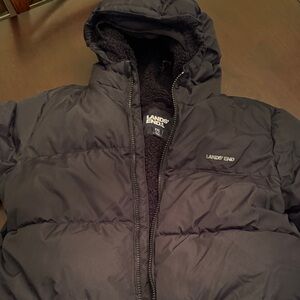 Lands' End Black Hooded Puffer Winter Jacket